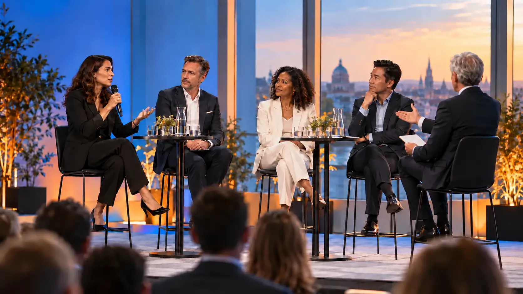 Moderating a panel discussion with several speakers